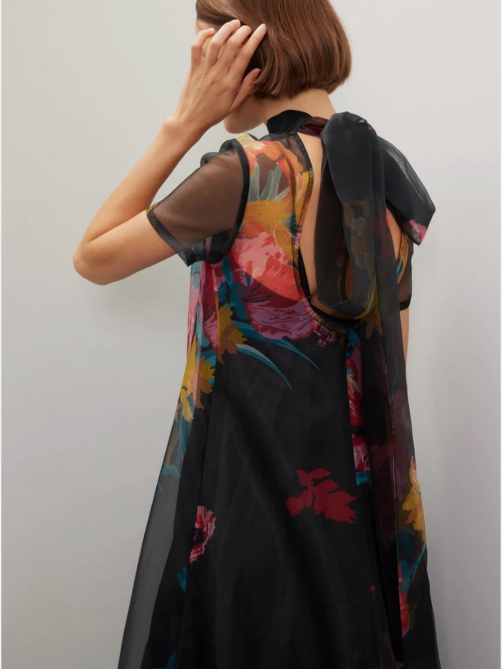 NWT STAUD Calluna Organza Neck Tie Gown Dress Designer Sheer Floral Small - Picture 3 of 6
